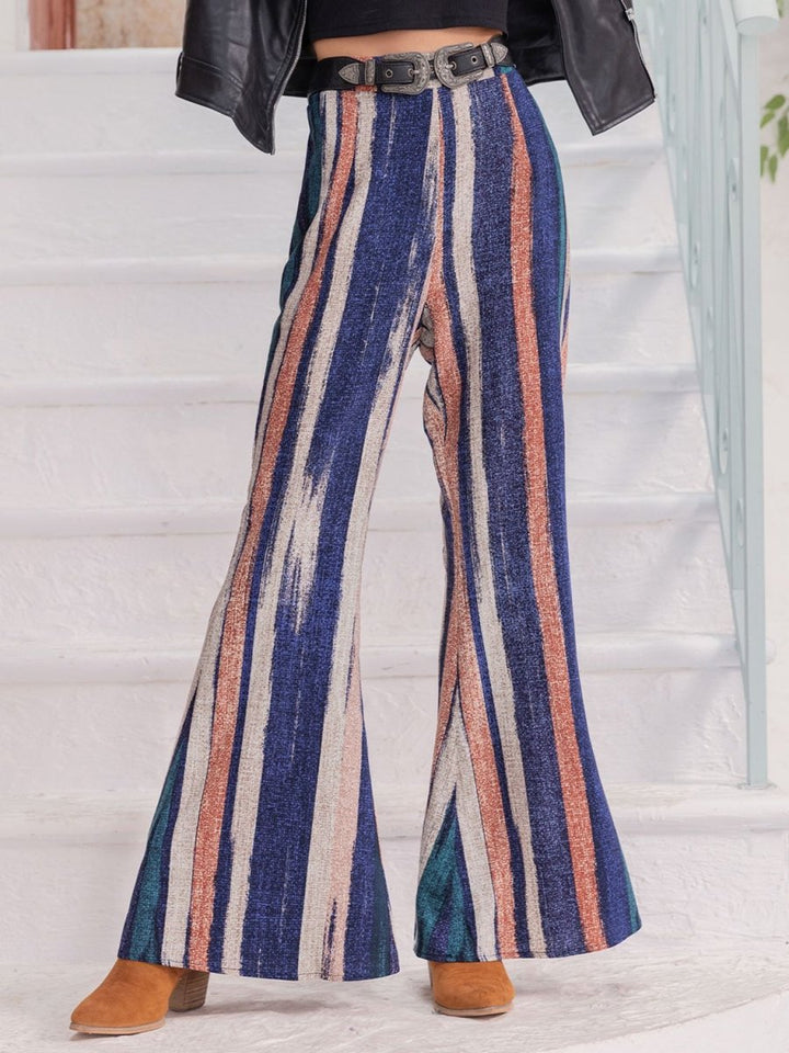 Striped Flare Leg Pants - Bottoms