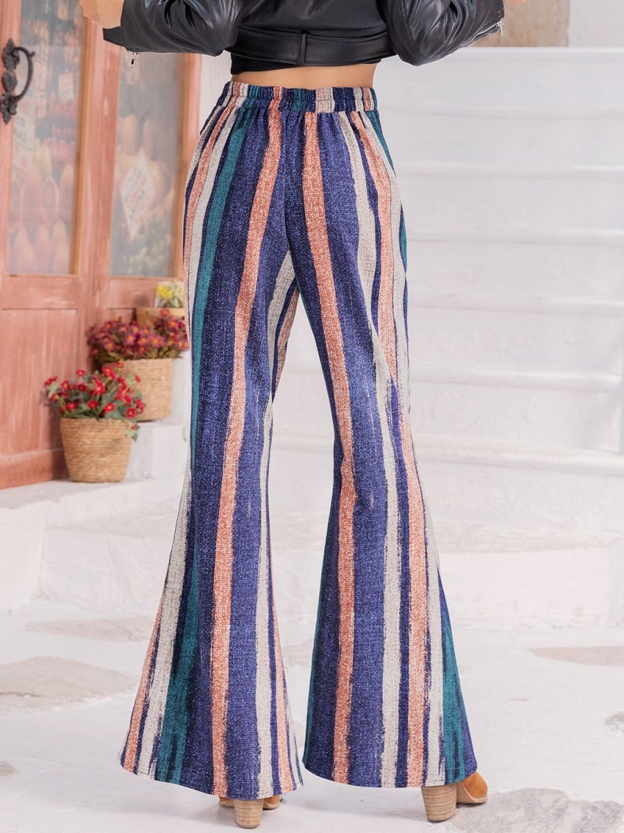 Striped Flare Leg Pants - Bottoms
