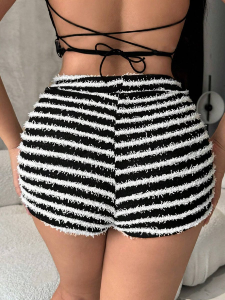 Striped High Waist Shorts - Bottoms