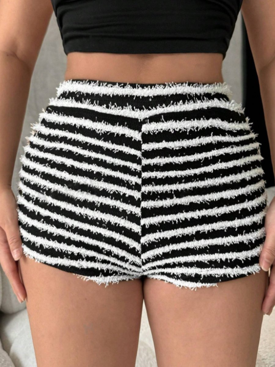 Striped High Waist Shorts - Bottoms