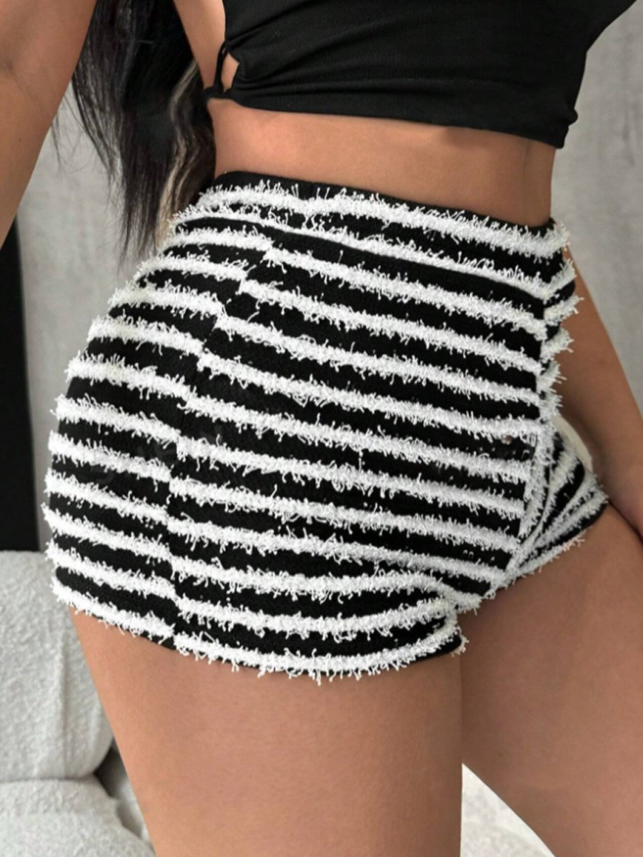 Striped High Waist Shorts - Bottoms