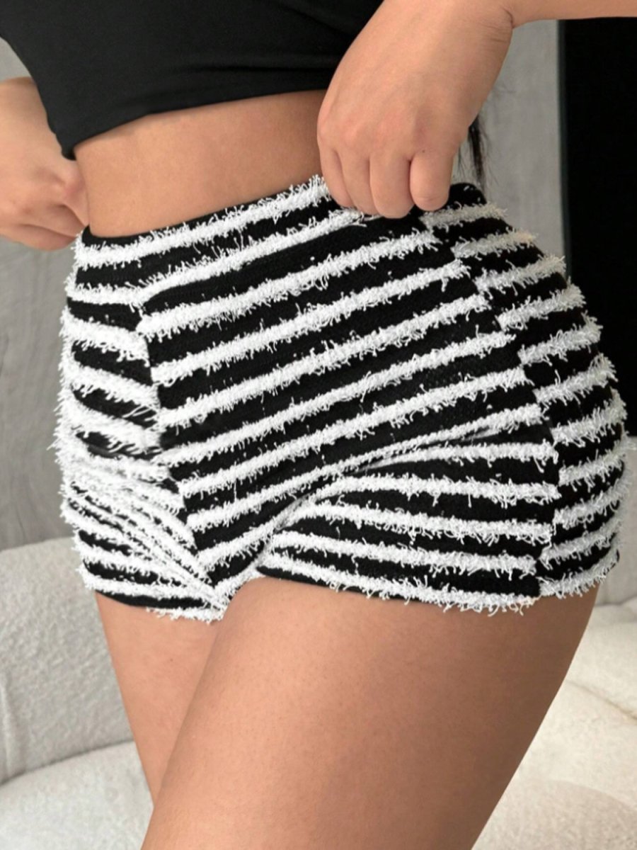 Striped High Waist Shorts - Bottoms