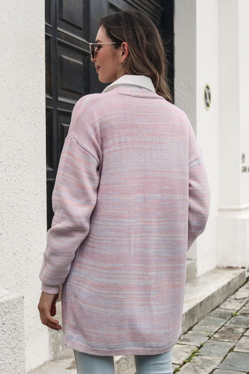 Striped Open Front Longline Cardigan - Outerwear