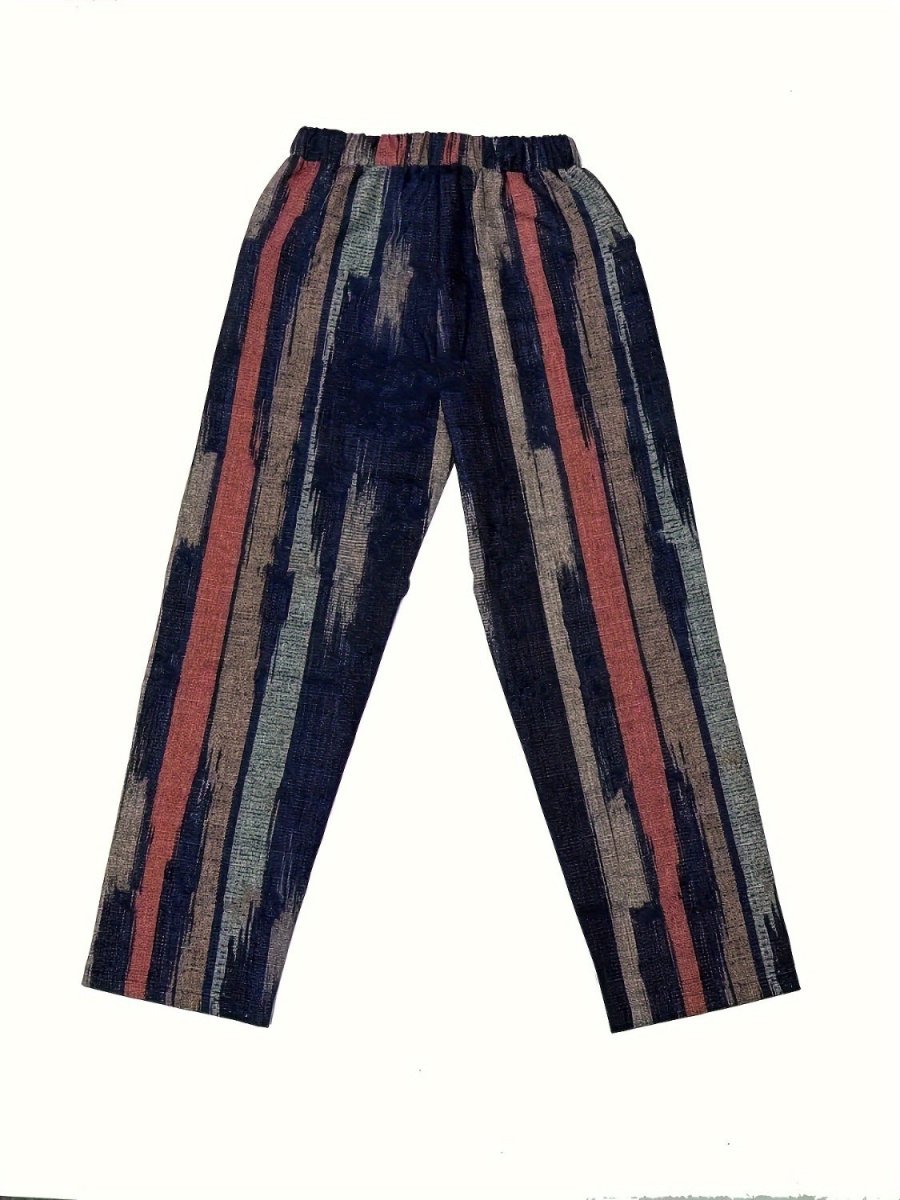 Striped Pocketed Elastic Waist Pants - Bottoms
