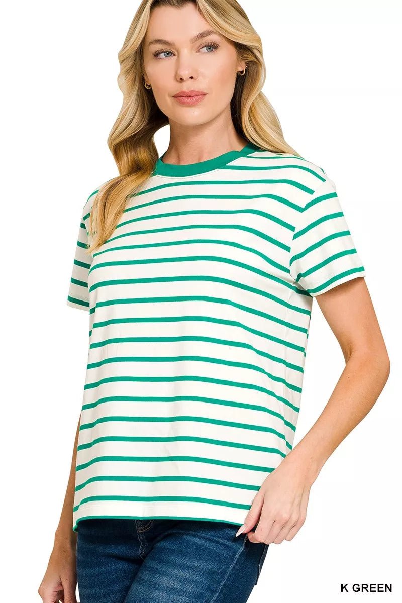 Striped Round Neck Short Sleeve T-Shirt - 