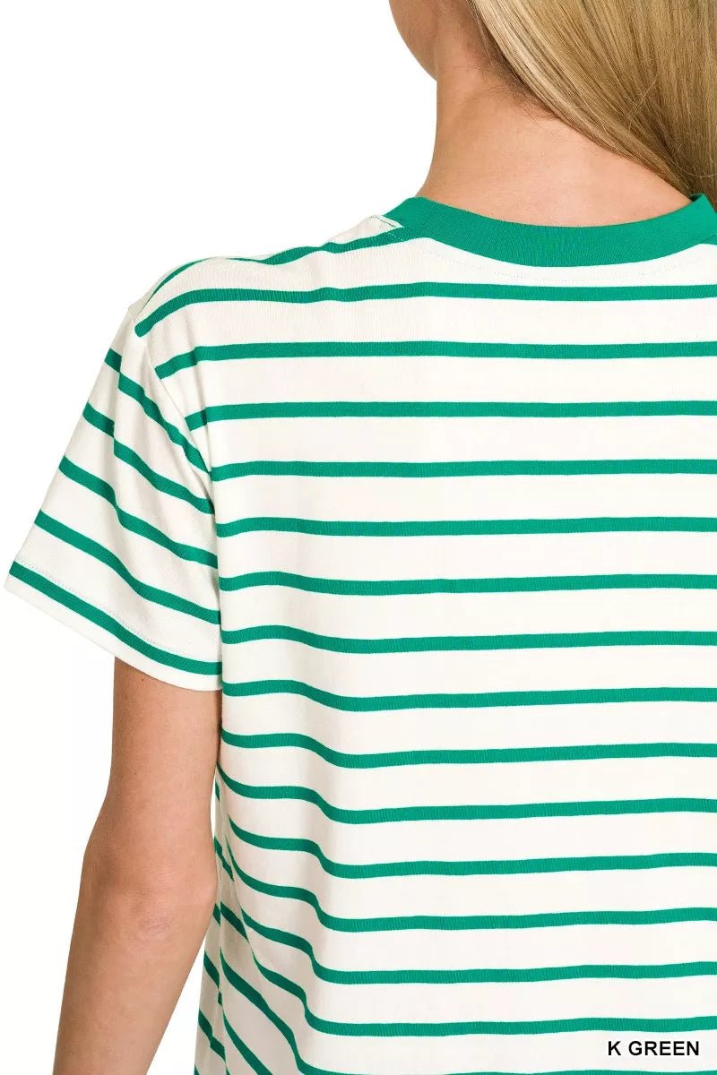 Striped Round Neck Short Sleeve T-Shirt - 