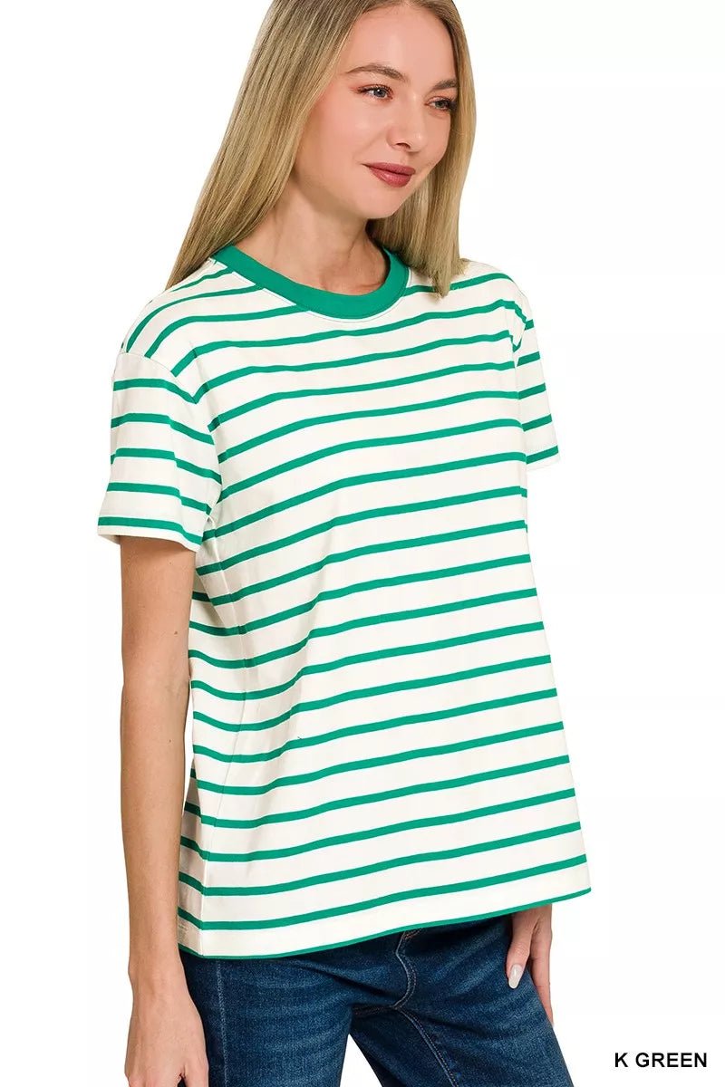 Striped Round Neck Short Sleeve T-Shirt - 