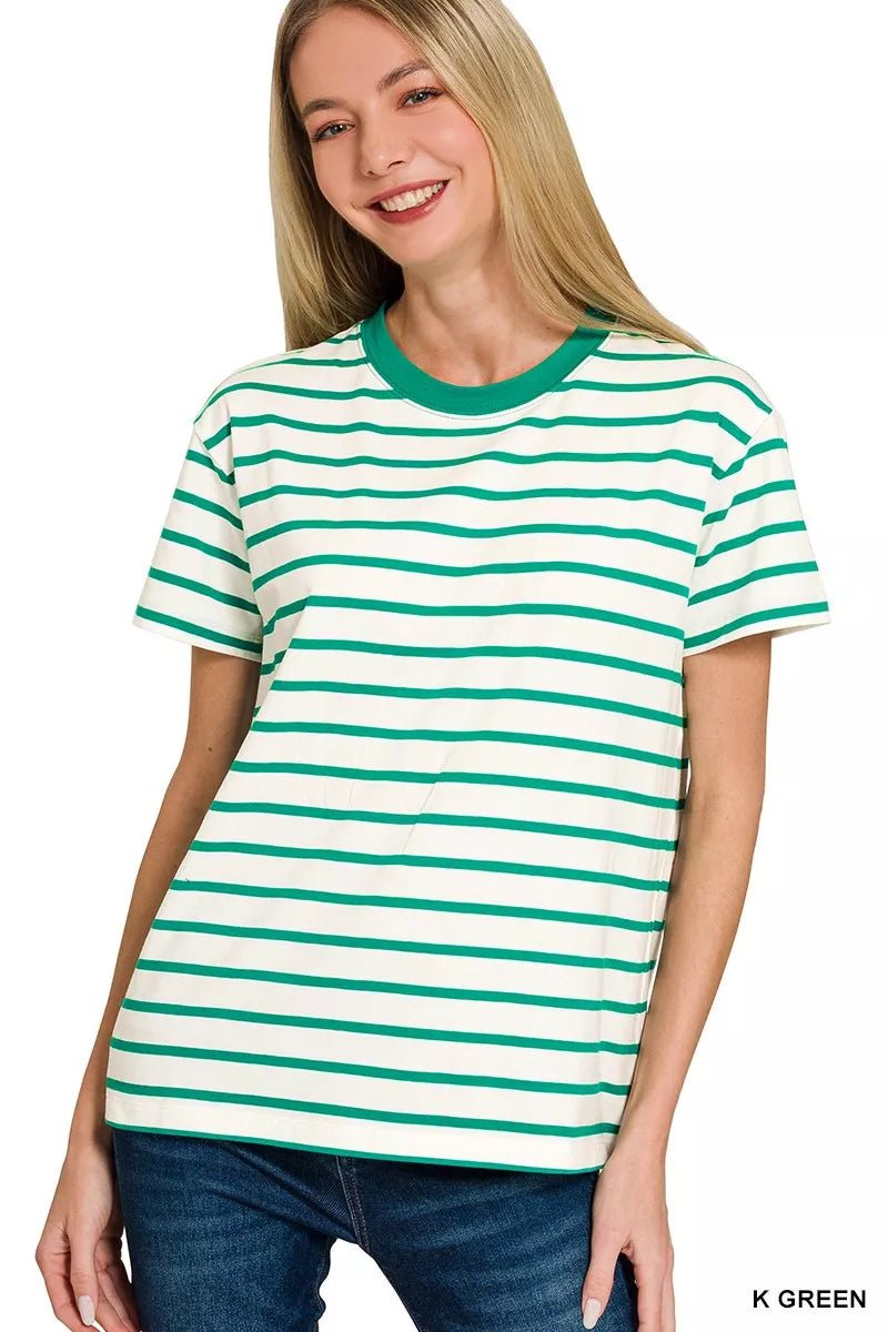 Striped Round Neck Short Sleeve T-Shirt - 