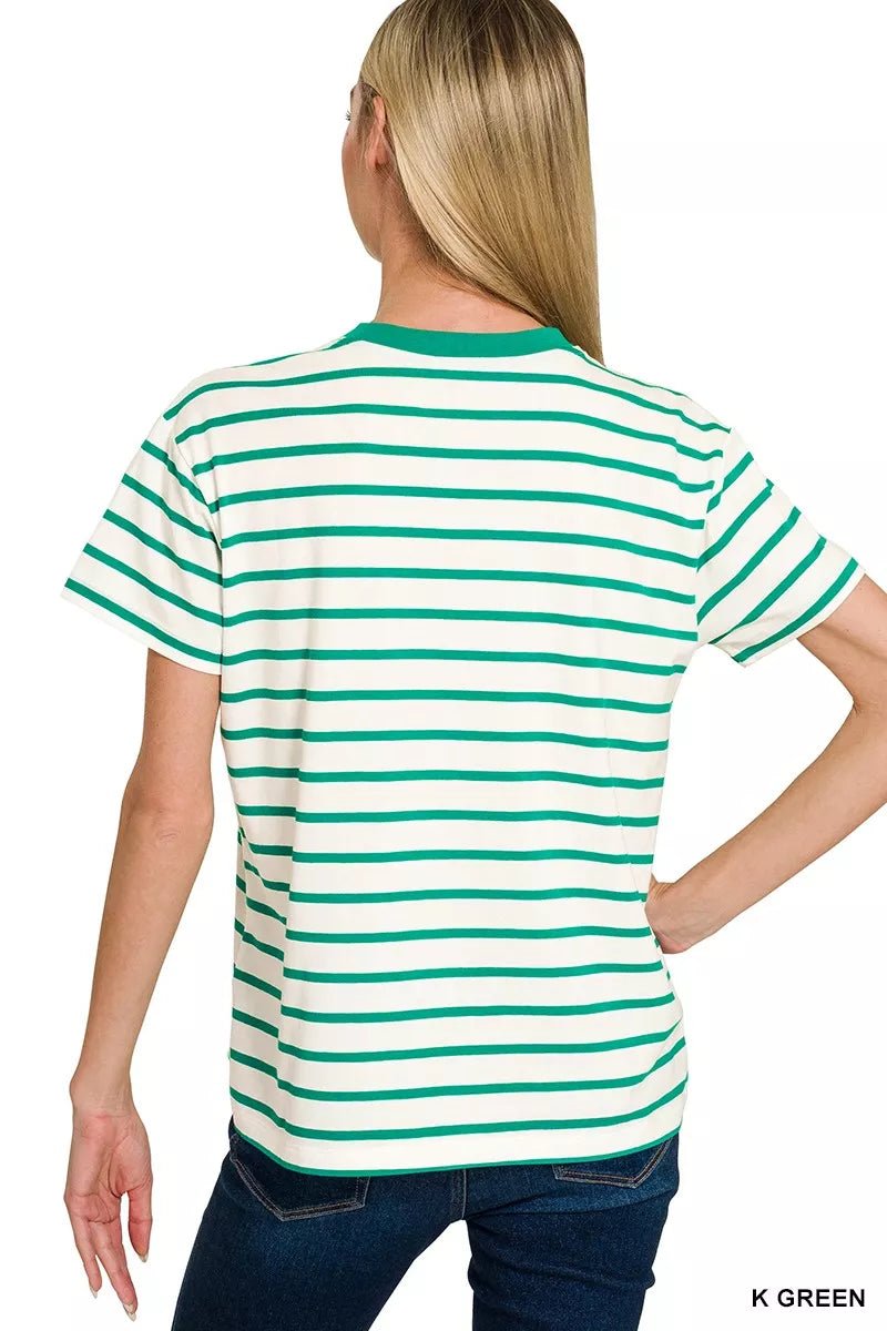 Striped Round Neck Short Sleeve T-Shirt - 