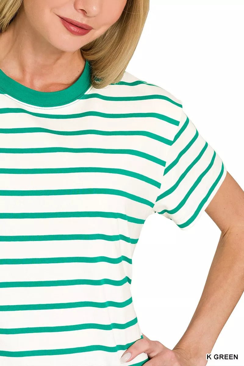 Striped Round Neck Short Sleeve T-Shirt - 