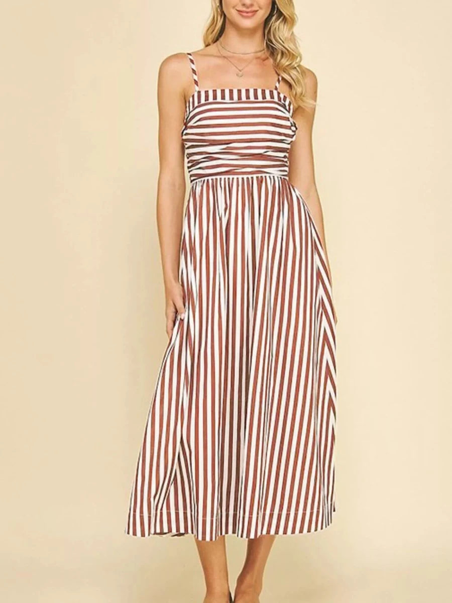 Striped Spaghetti Strap Casual Maxi Dress - 