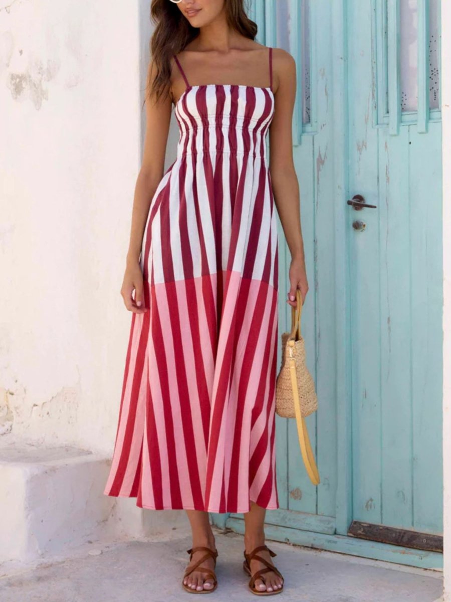 Striped Spaghetti Strap Midi Dress - 