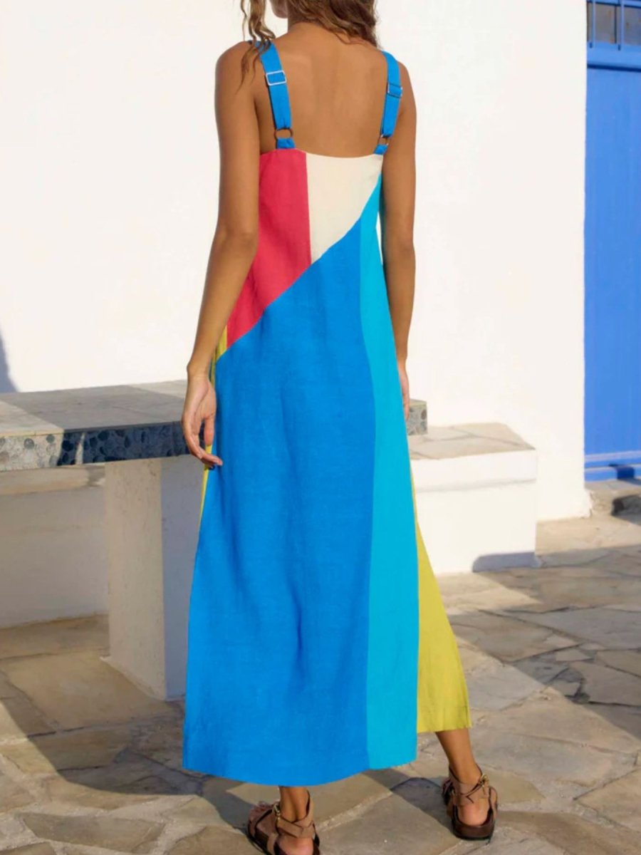 Striped Wide Strap Midi Dress - 
