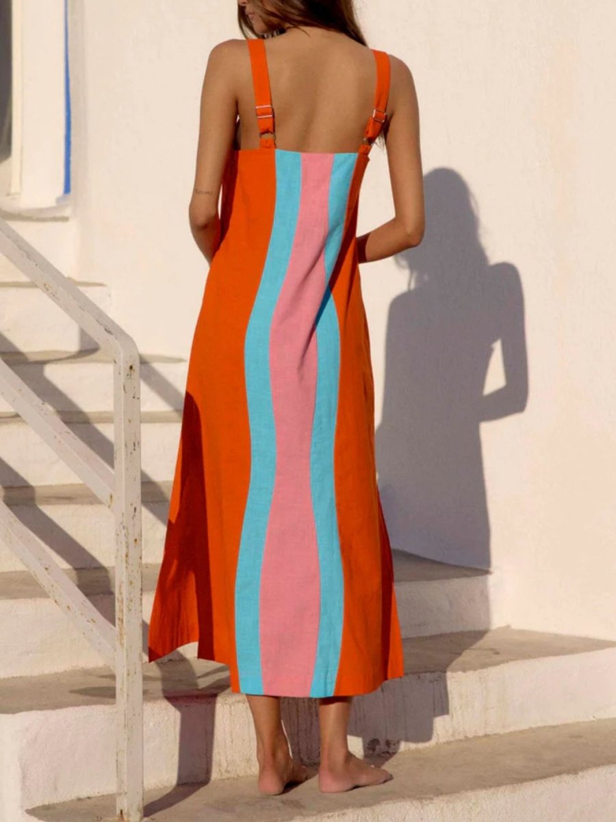 Striped Wide Strap Midi Dress - 