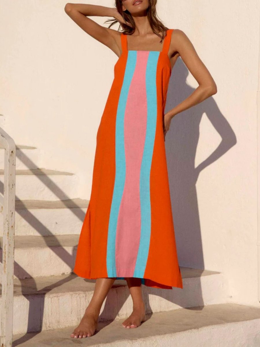 Striped Wide Strap Midi Dress - 