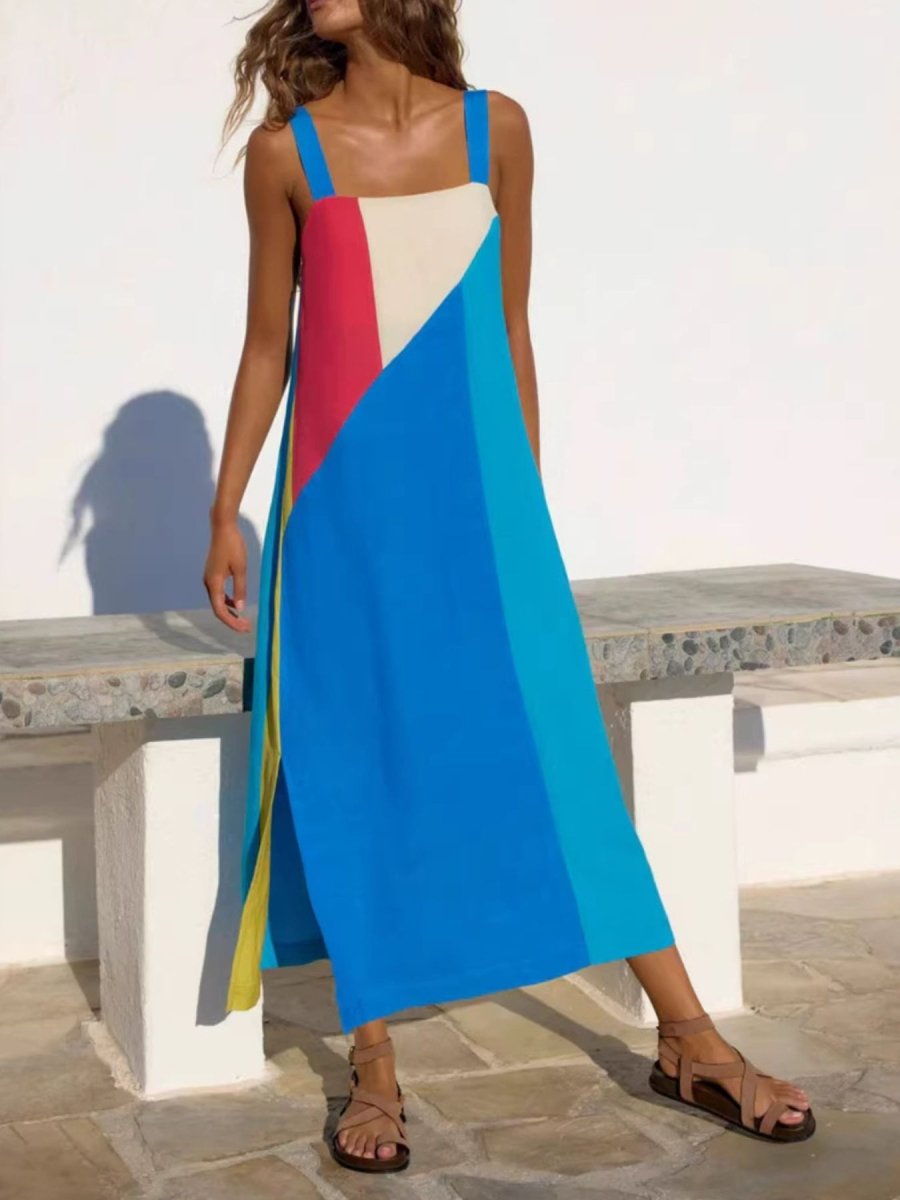 Striped Wide Strap Midi Dress - 