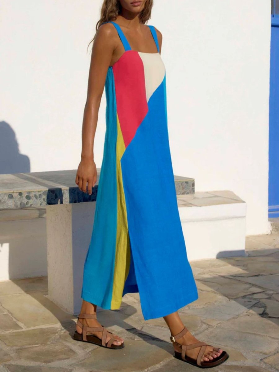 Striped Wide Strap Midi Dress - 