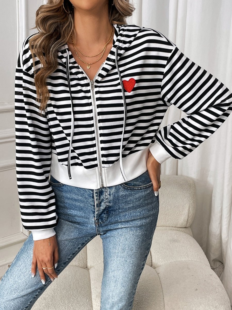 Striped Zip Up Long Sleeve Jacket - Outerwear