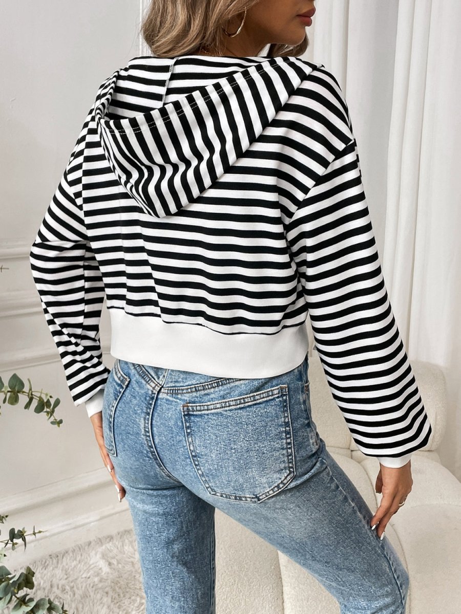 Striped Zip Up Long Sleeve Jacket - Outerwear