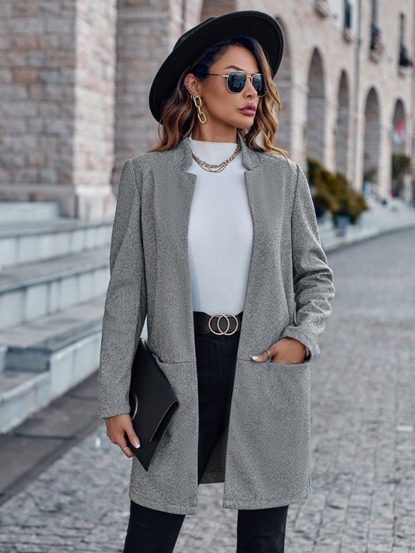 Stylish stand collar versatile mid - size jacket coat - Outerwear