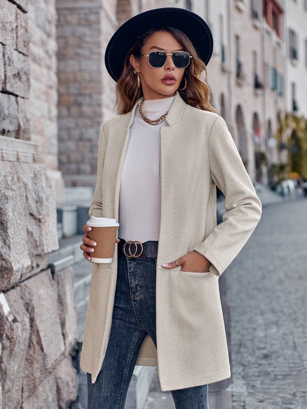 Stylish stand collar versatile mid - size jacket coat - Outerwear