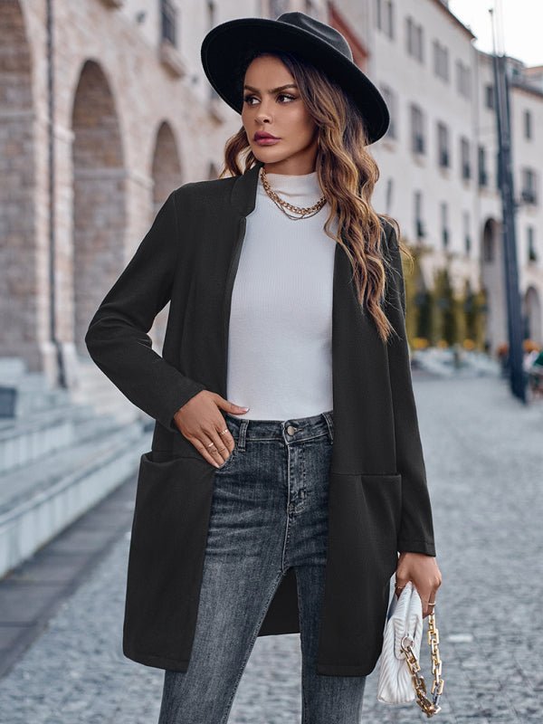 Stylish stand collar versatile mid - size jacket coat - Outerwear