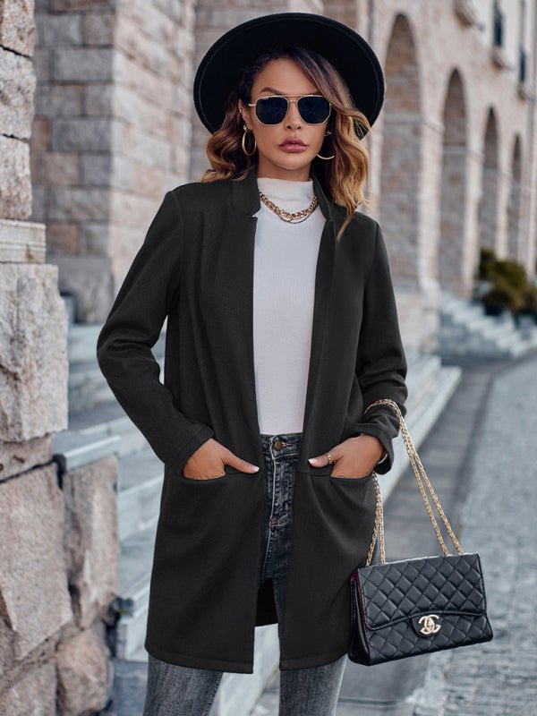 Stylish stand collar versatile mid - size jacket coat - Outerwear