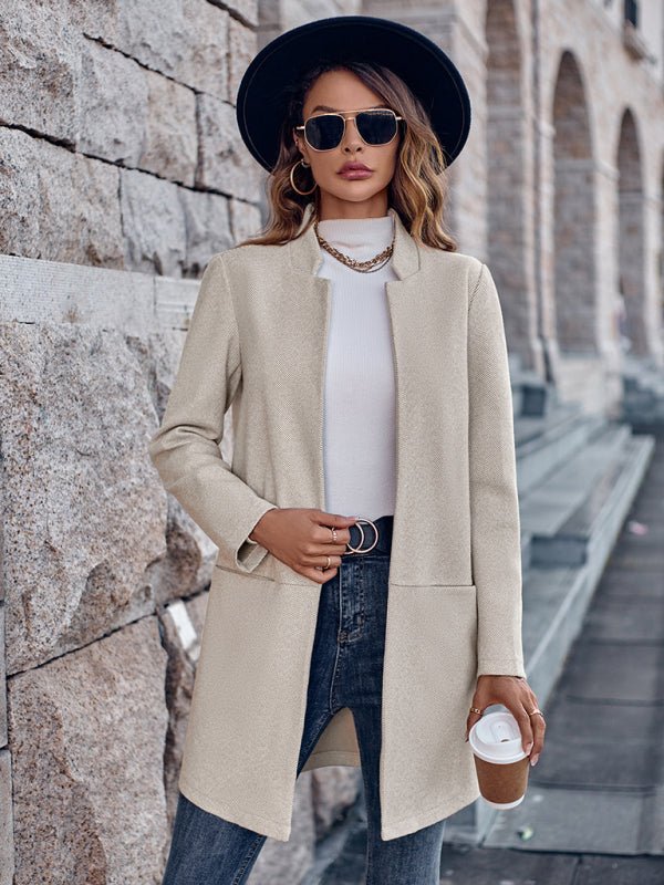 Stylish stand collar versatile mid - size jacket coat - Outerwear