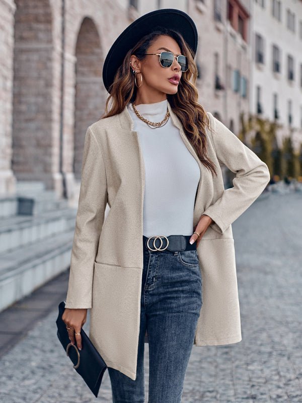 Stylish stand collar versatile mid - size jacket coat - Outerwear