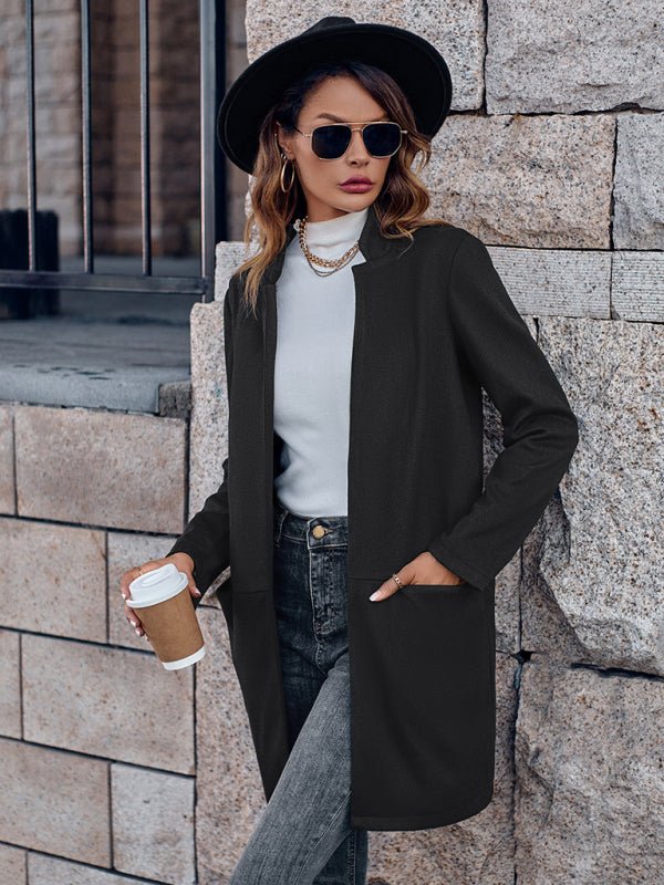 Stylish stand collar versatile mid - size jacket coat - Outerwear