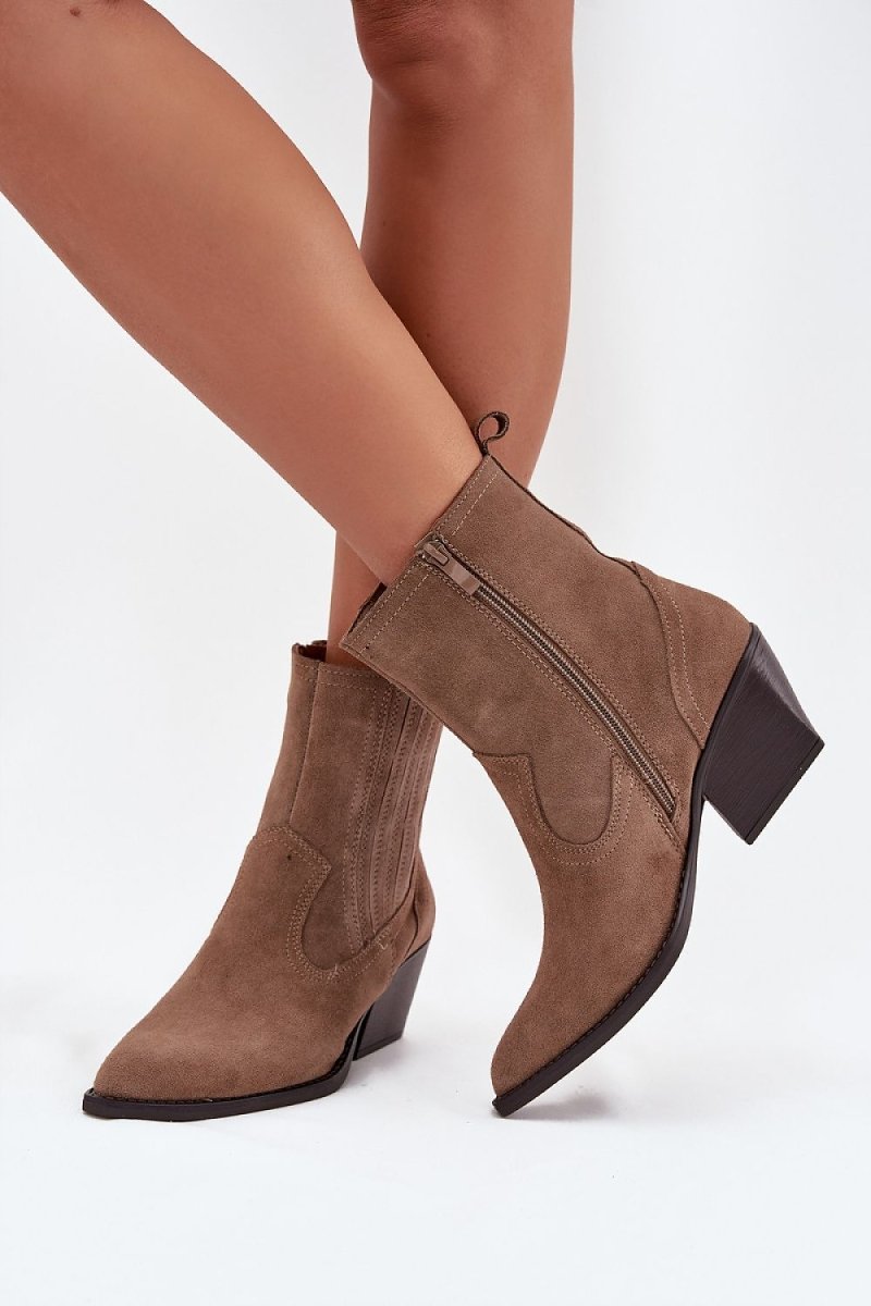 Suede Ankle Boots with Block Heel - 