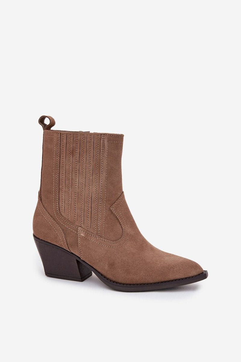 Suede Ankle Boots with Block Heel - 