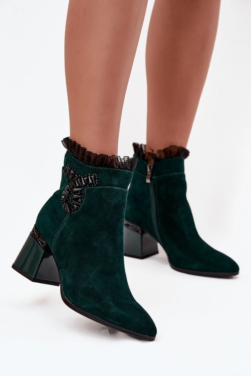 Suede Ankle Boots with Zipper - Green - 