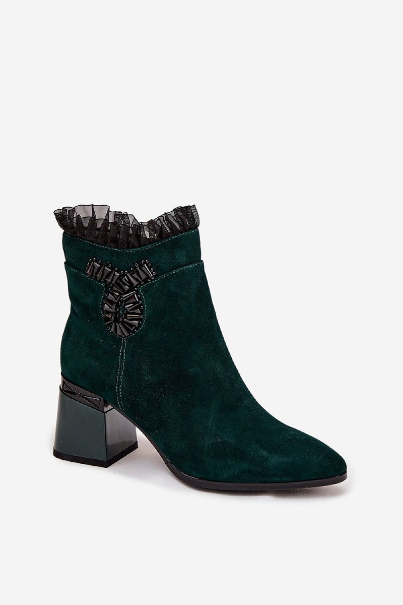 Suede Ankle Boots with Zipper - Green - 