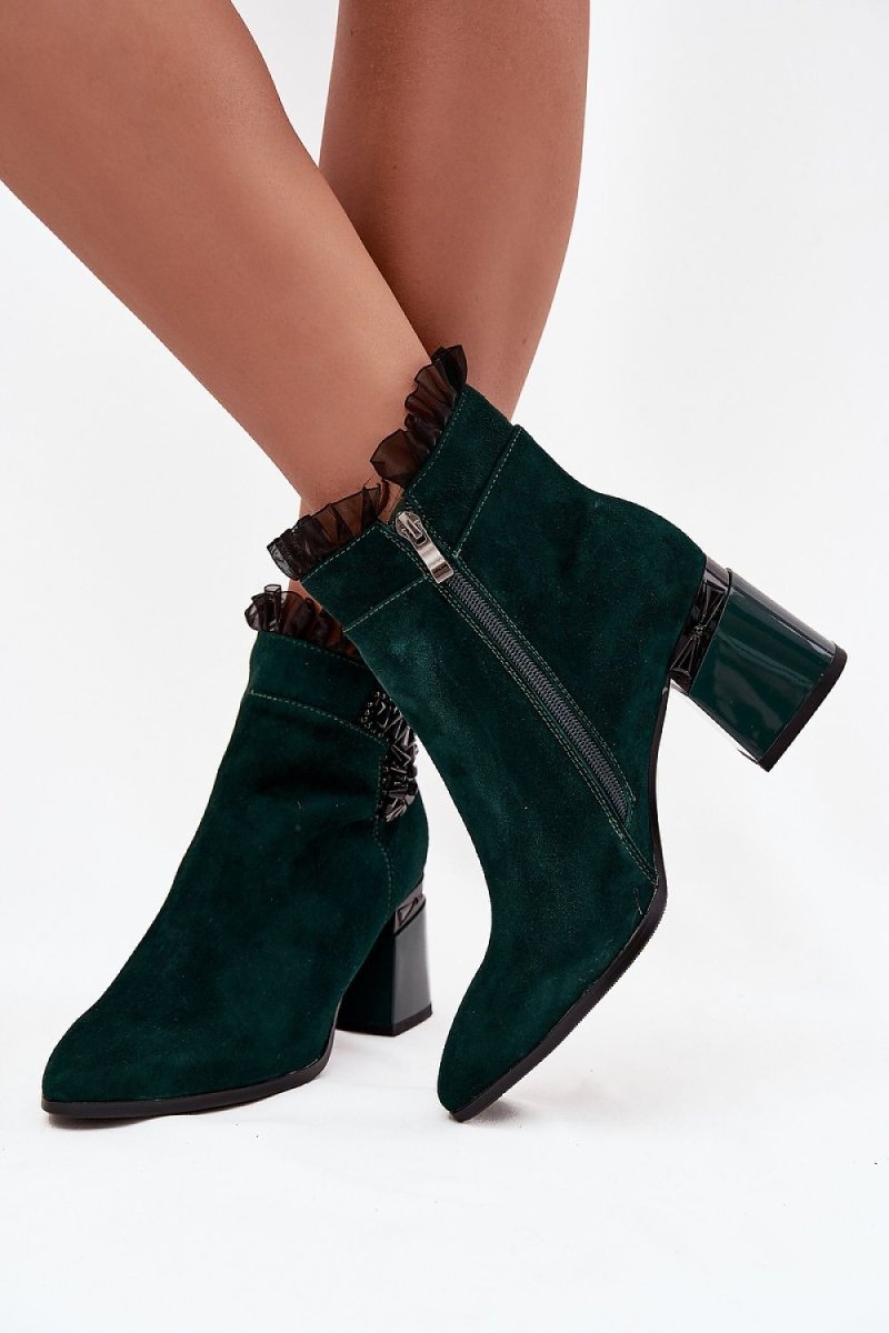 Suede Ankle Boots with Zipper - Green - 