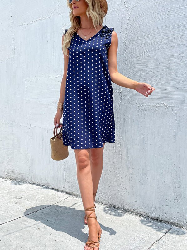 Summer blue polka dot skirt European and American fashion loose dress - Day Dress