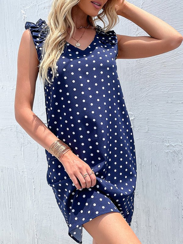 Summer blue polka dot skirt European and American fashion loose dress - Day Dress