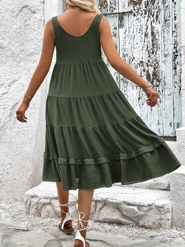 Summer new women's sleeveless slit solid color dress - Casual Dress