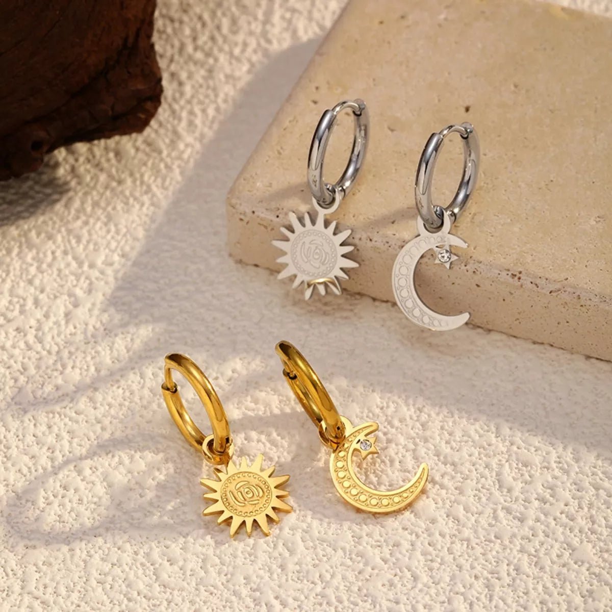 Sun and Moon Dangle Hoop Earrings - 