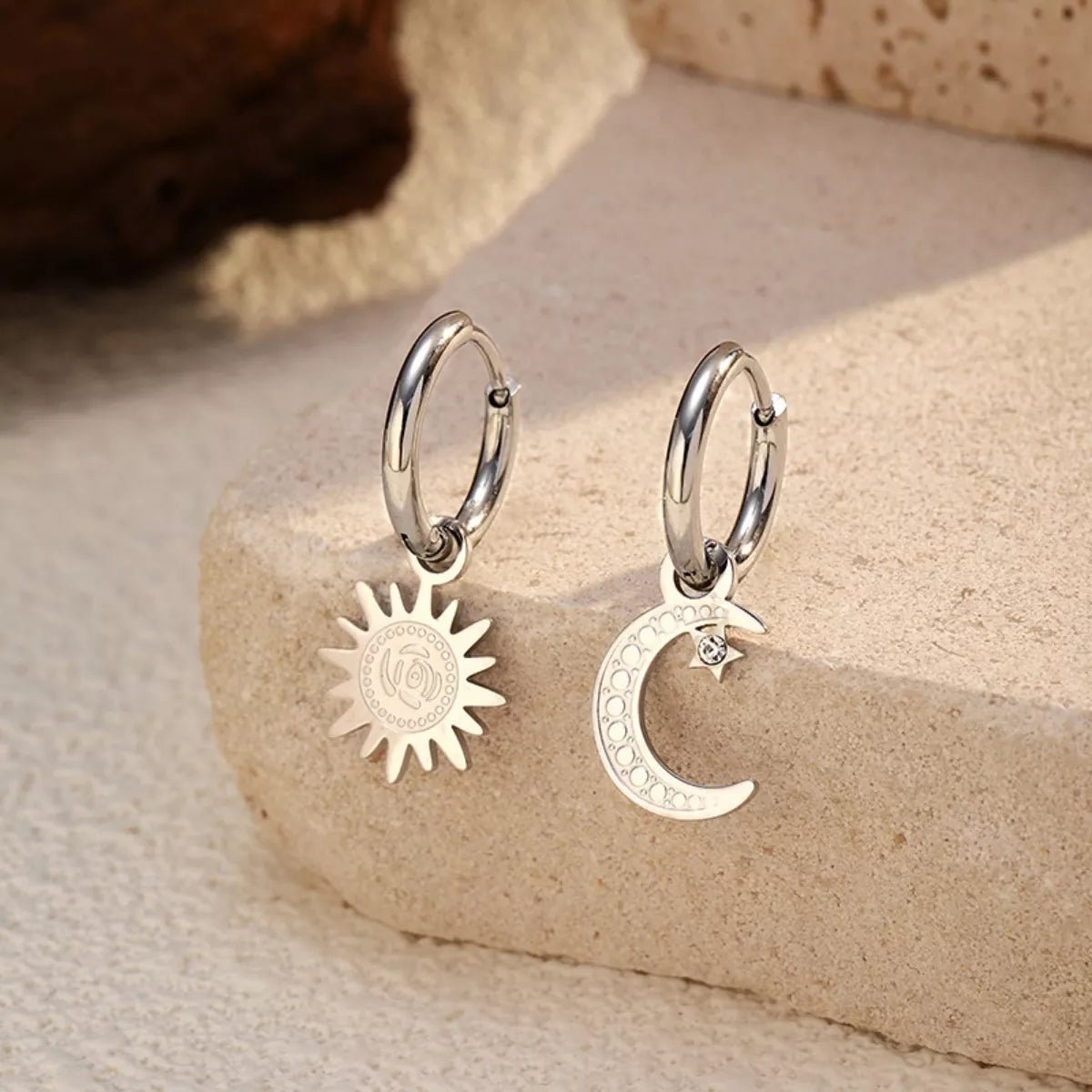 Sun and Moon Dangle Hoop Earrings - 