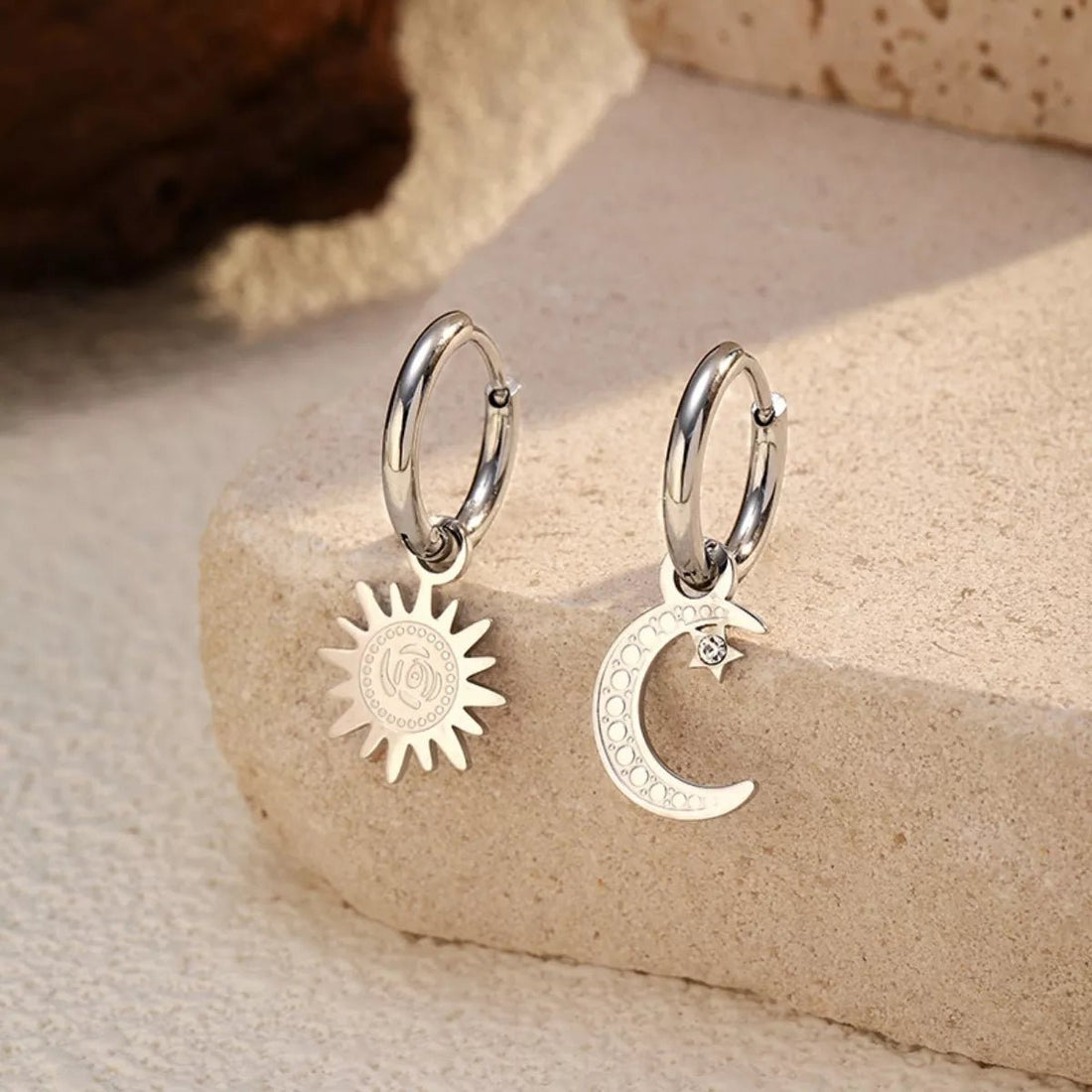 Sun and Moon Dangle Hoop Earrings - 