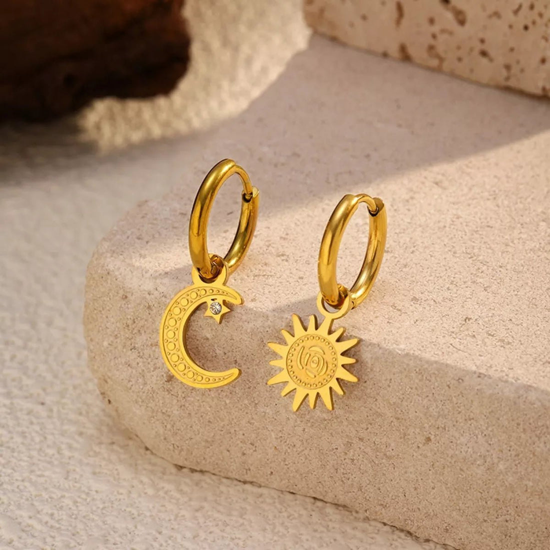 Sun and Moon Dangle Hoop Earrings - 