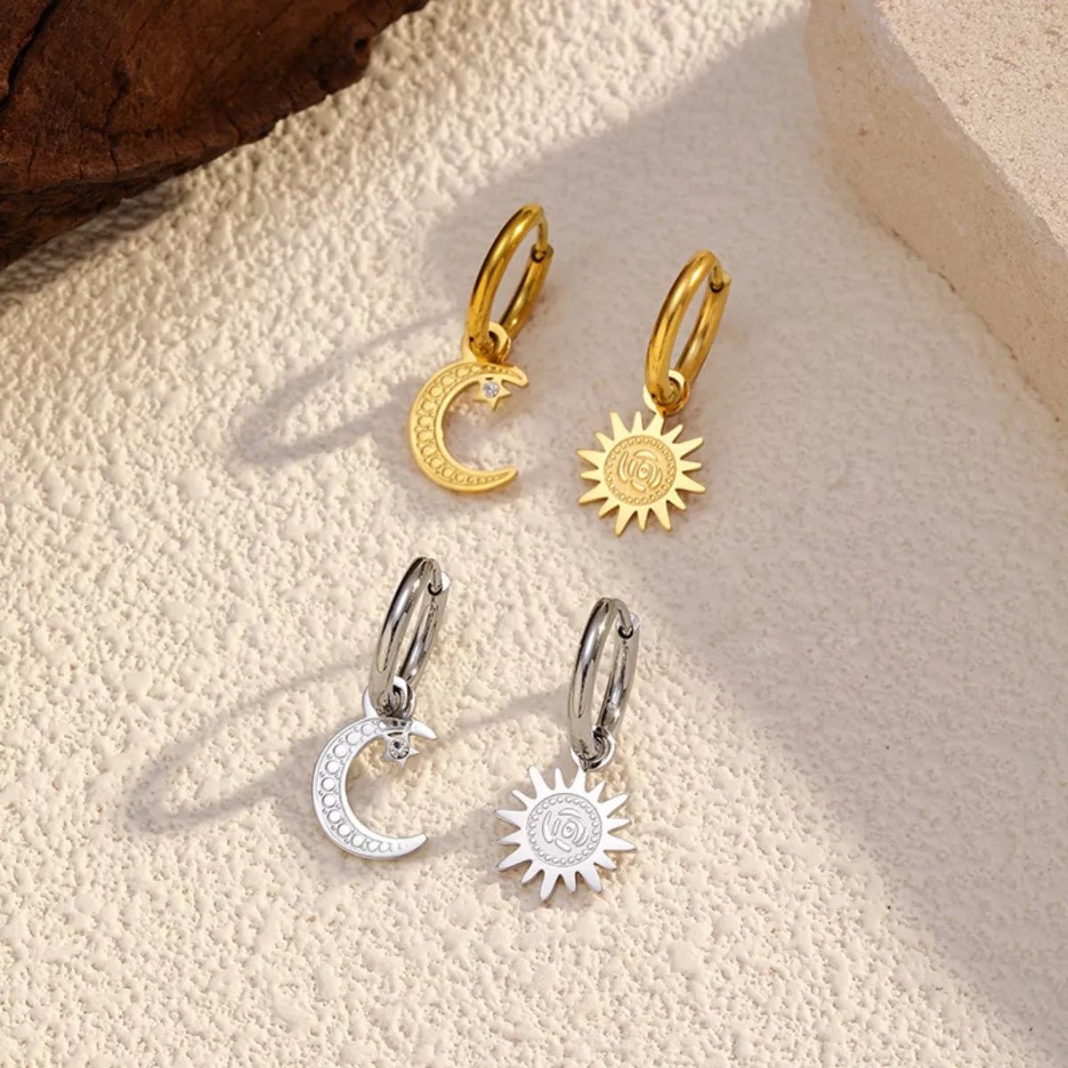 Sun and Moon Dangle Hoop Earrings - 