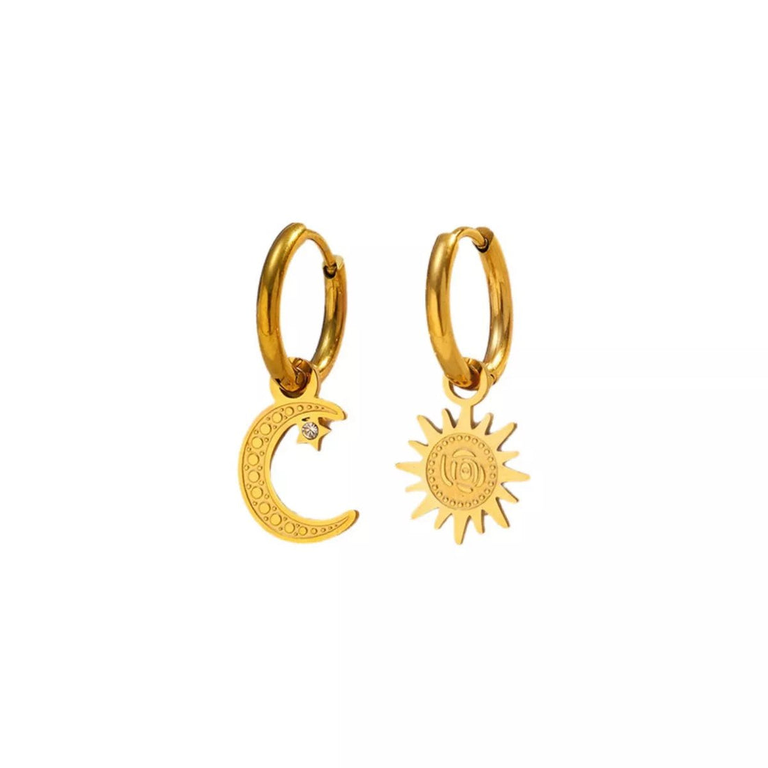 Sun and Moon Dangle Hoop Earrings - 