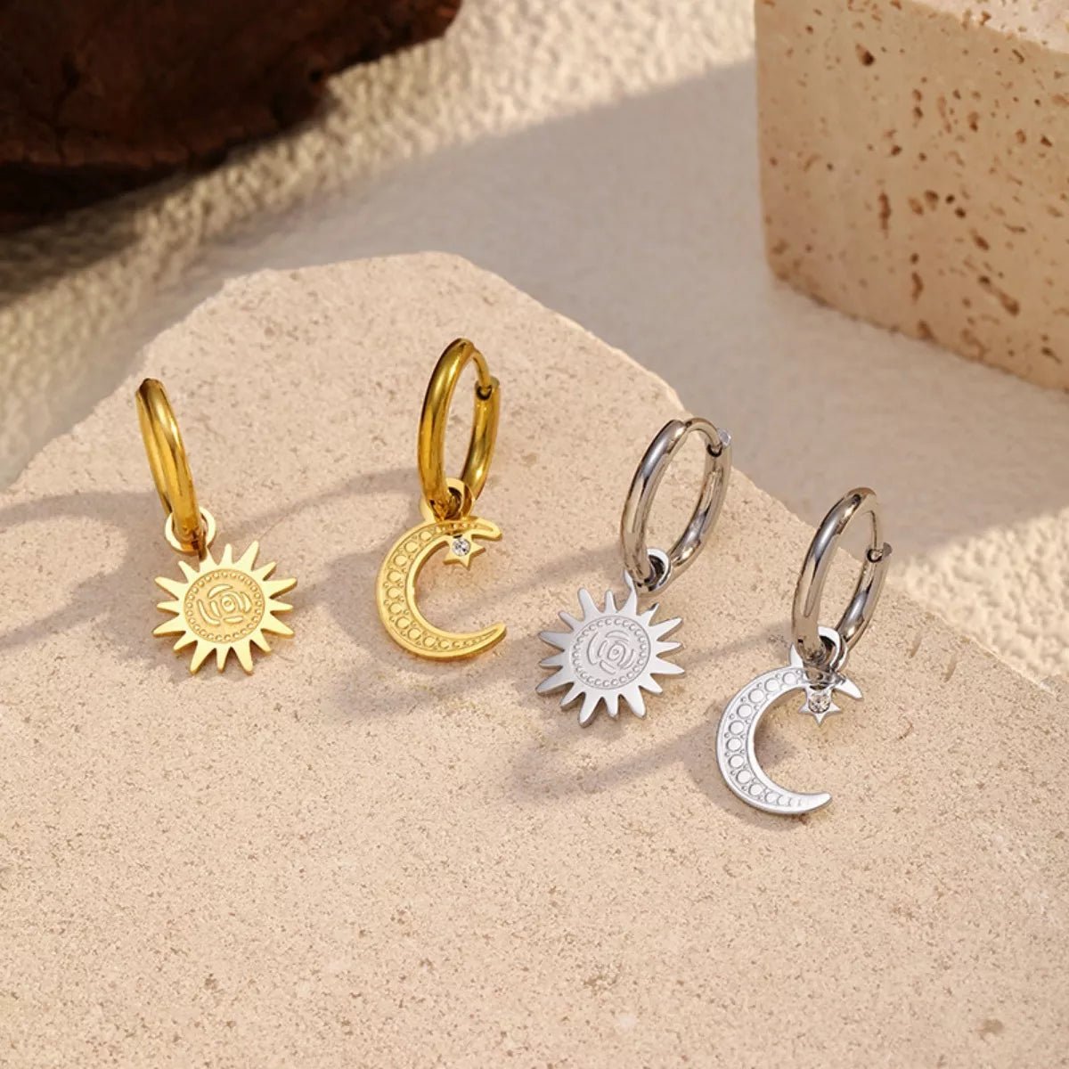 Sun and Moon Dangle Hoop Earrings - 