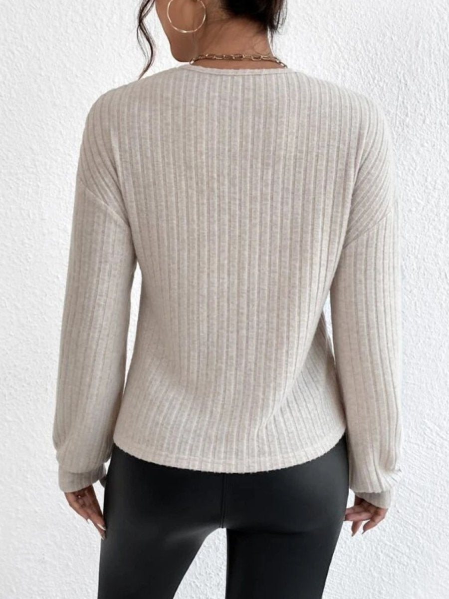 Surplice Dropped Shoulder Long Sleeve T-Shirt - Top