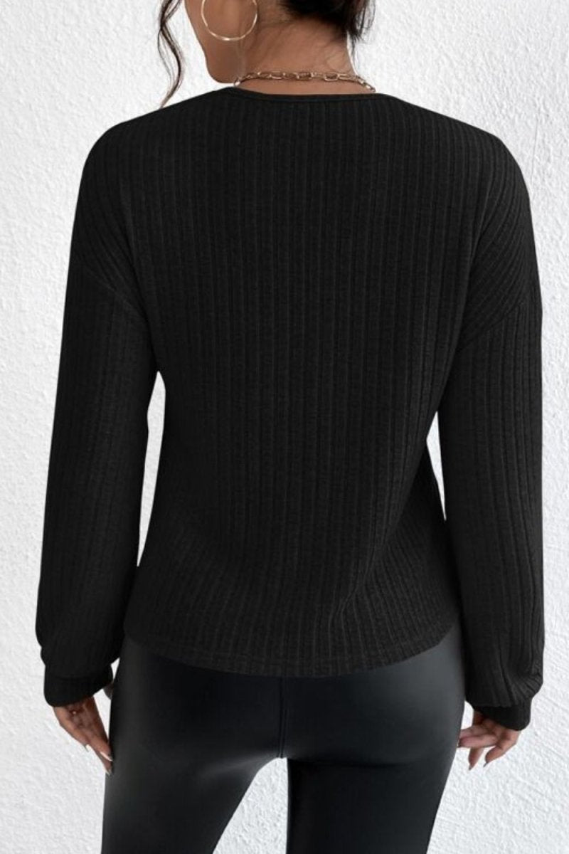 Surplice Dropped Shoulder Long Sleeve T-Shirt - Top