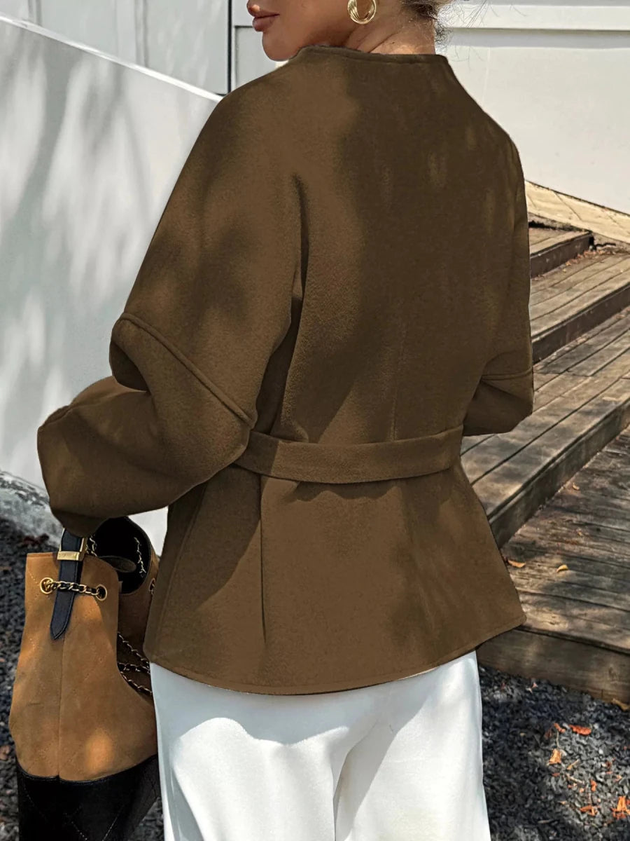 Surplice Dropped Shoulder Tie Belt Outerwear - 