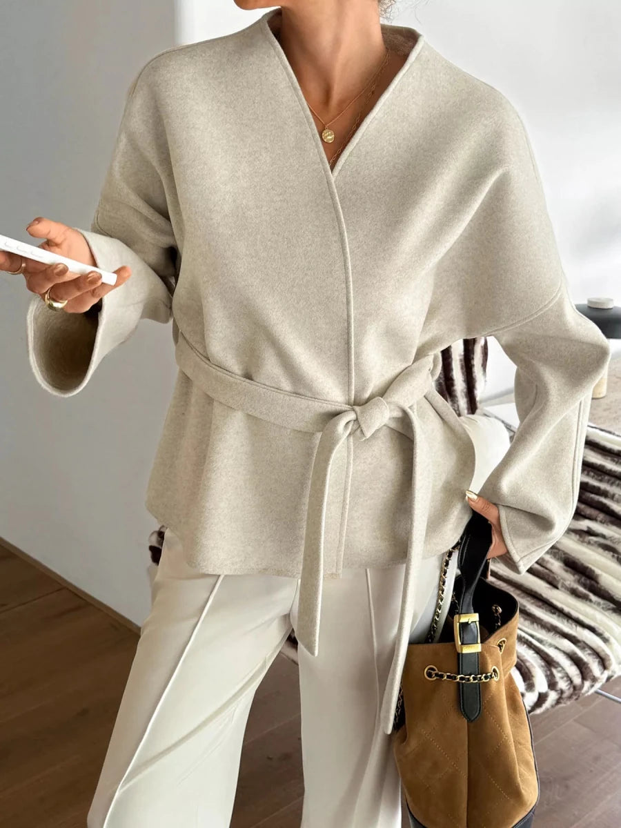 Surplice Dropped Shoulder Tie Belt Outerwear - 