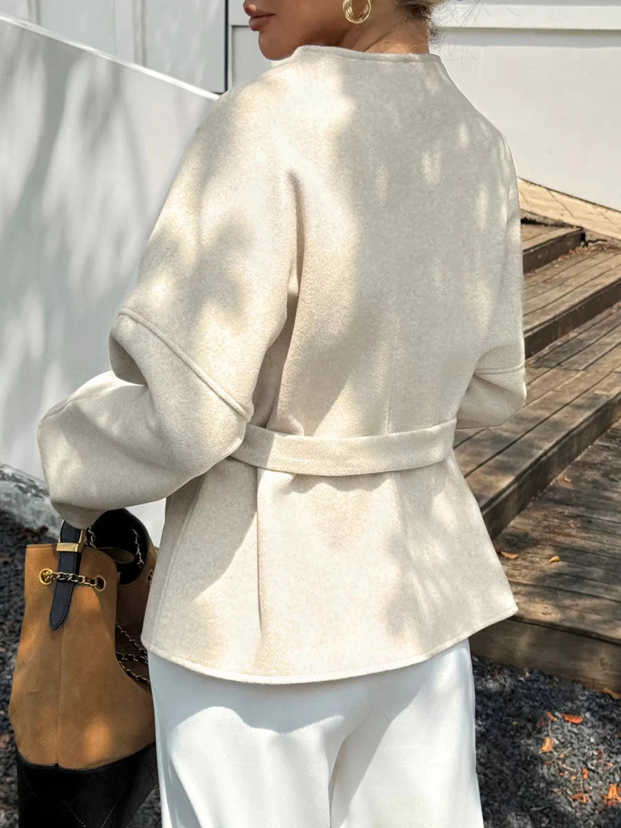 Surplice Dropped Shoulder Tie Belt Outerwear - 